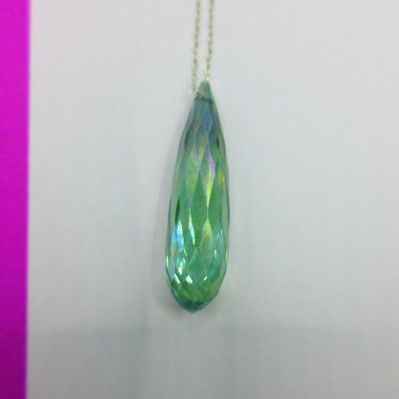Green Aura Quartz Drop Faceted Gemstone 18" Necklace - Picture 1 of 4